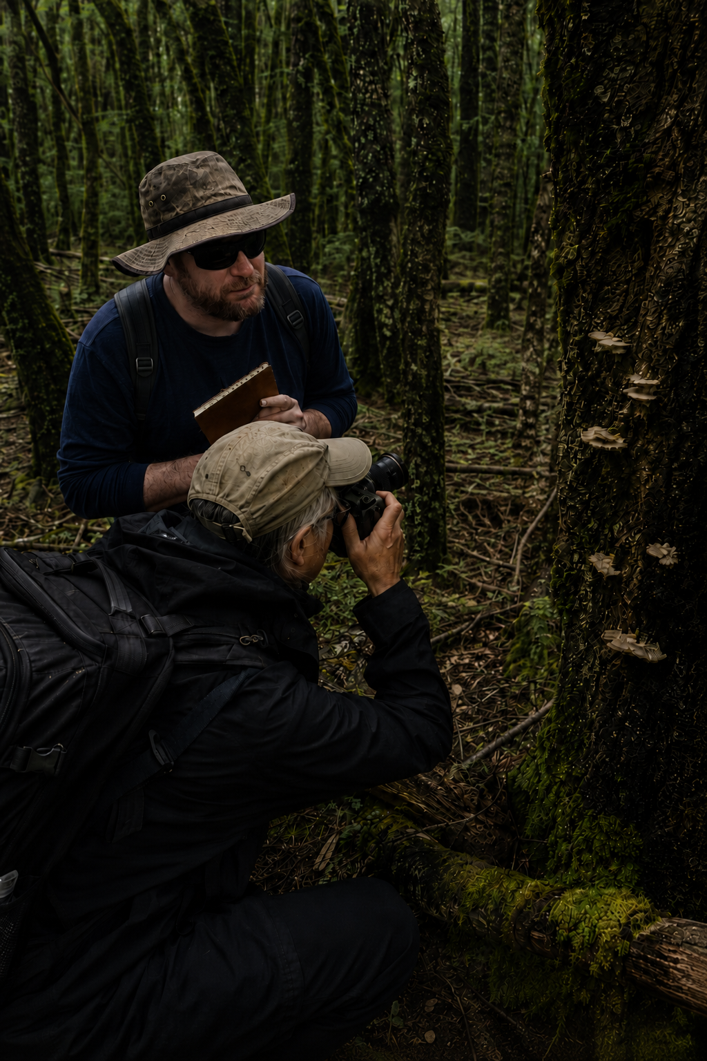 Two visitors presenting a notable forest discovery